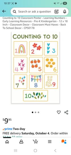 Countina to 10 Classroom Poster - Learnina Numbers - Early Learning Resources - Pre-K Kindergarten - 12 x 18 Inch - Classroom Decor - Classroom Must H