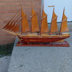 43" Long 25.5" Tall Hand Crafted Schooner Wooden Ship Crafted By James E. Cordier Of Sturgeon Bay, Wi