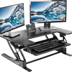 VIVO 36 inch Height Adjustable Stand Up Desk Converter, V Series, Quick Sit to Stand Tabletop Dual Monitor Riser Workstation, Black, DESK-V000V

