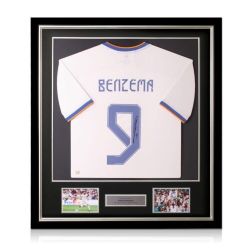 Karim Benzema Real Madrid Home Shirt | Framed Hand Signed w/ COA and Photo Proof | 2021/22 Ballon d'Or Winner