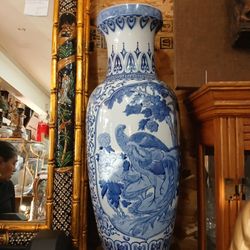 Pair of Vintage Blue & White Ceramic Vases