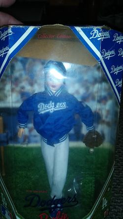 Collectors Dodgers Doll with ball& bat