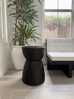 Sculptural Black Wood Hourglass Side Table