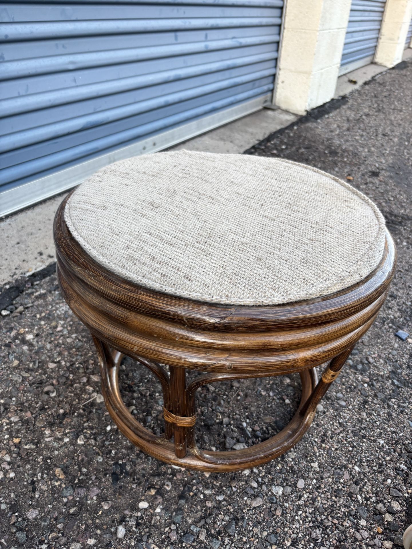 Vintage woven Bamboo Footstool Ottoman