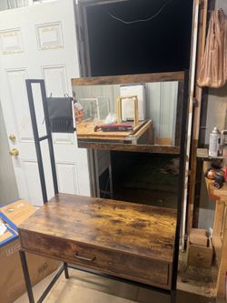 Rustic Industrial Vanity Desk with Mirror