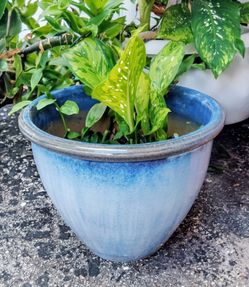 Denim blue glazed ceramic plant pot