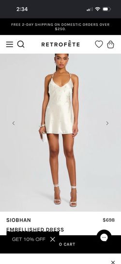 RETROFÊTE Siobhan White Embellished Beaded Backless V- Neck Mini Dress S