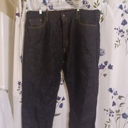 Levis 501 Jeans Mens 44x30 Button Fly Denim Original Straight Black Rigid Wash