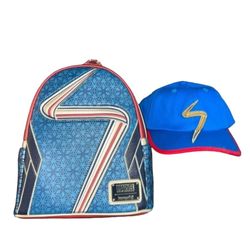 Loungefly Disney Ms. Marvel Mini Backpack & Ms. Marvel Cap Strap back Logo 