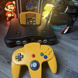Nintendo 64 Console, Donkey Long 64, With Cords 