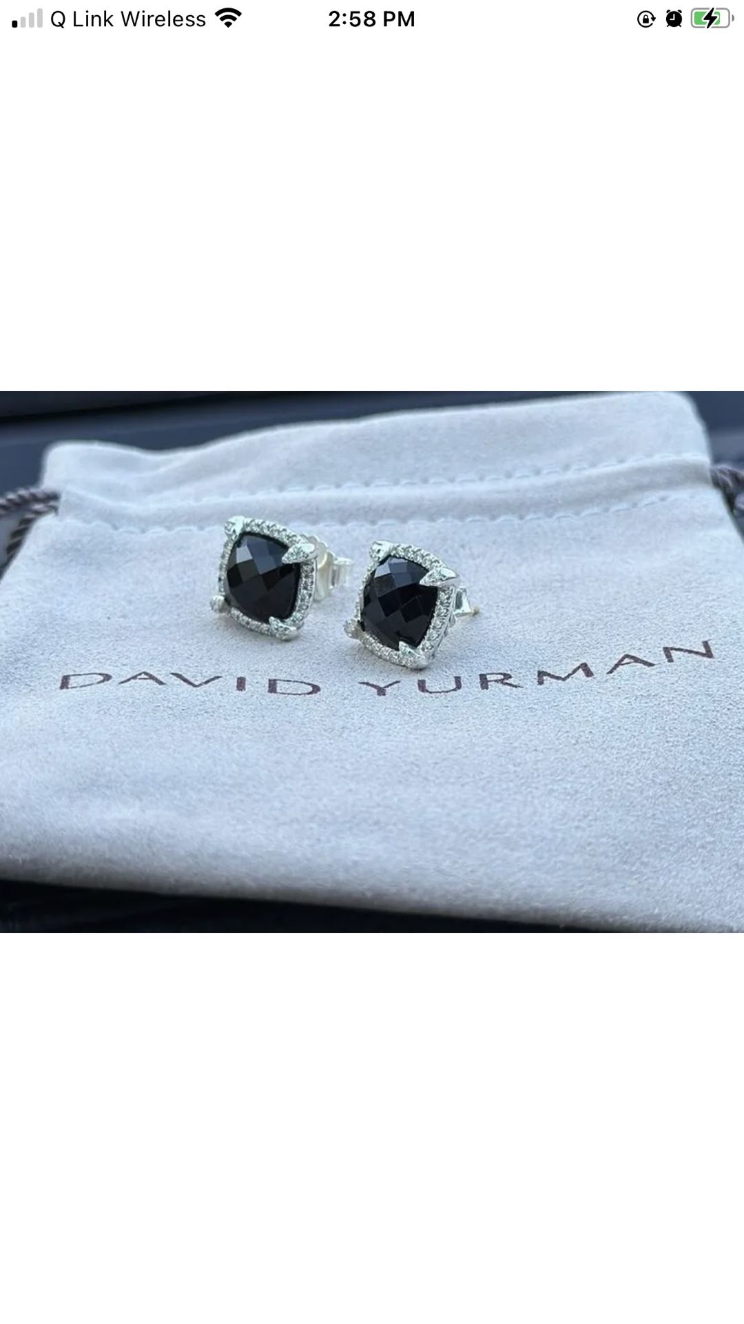 David Yurman Sterling Silver 9mm  Chatelaine Earrings With Black Onyx Diamonds 