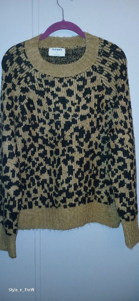 Old Navy Sweater Women's Large Leopard Print Soft Chunky Knit