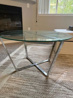 Round Glass Coffee Table with Chrome Base
