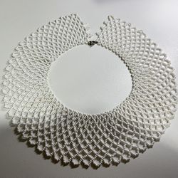 Vintage Pearl Seed Bead Woven Collar Lace Like Bib Necklace
