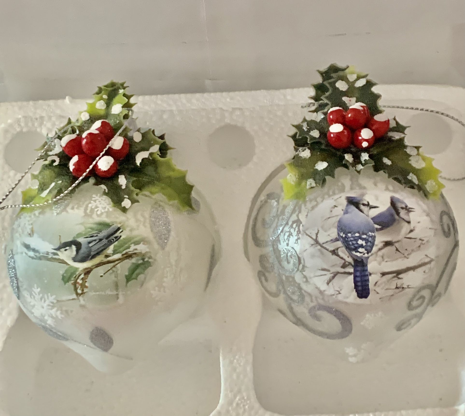 Hautman Brothers Wildlife Signed Wild Birds Glass Ornament Collection Pair Of Two