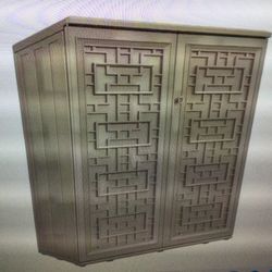 WELLFOR 34IN. W X 15IN. D X 36IN. H COFFEE HDPE MAZE PATTERN OUTDOOD STORAGE CABINET WITH ONE METAL SHELF