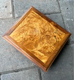 Vintage Burl Wood Jewelry Box | Walnut Figured Burl Veneer | Velvet Lined Ring & Bracelet Organizer