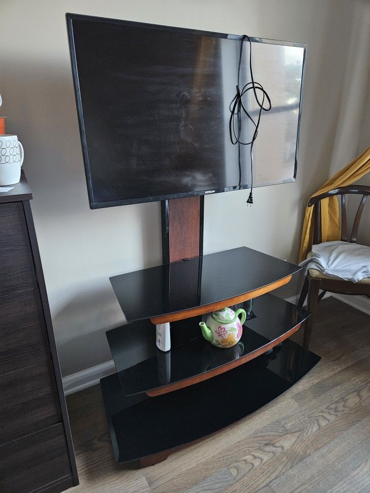 TV Stand With Shelves/ TV HITACHI 40" Free TV