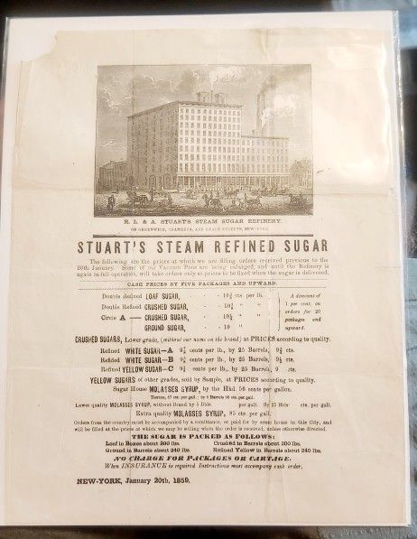 1859 Antique Refined Sugar Ad - Manhattan, NYC