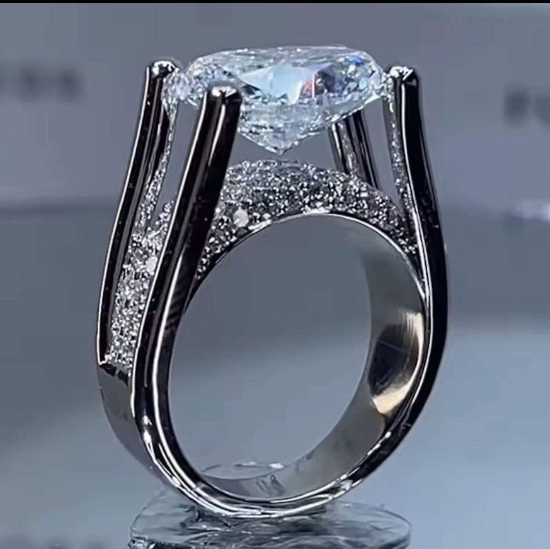 3.5Ct Oval Cut Lab Created Diamond TensionSet Solid 14k White gold plated Size 6 , 7 , 8 , 9 , 10