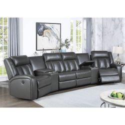 Power Recliner Sectional Grey Leatherette Cup Holder Storage And Charging Ports Brand New In Box Firm Price $1,360