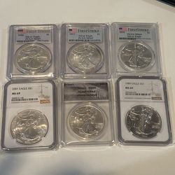 Lot of 6 MS69 AMERICAN SILVER EAGLES