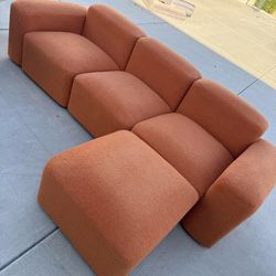 93.5 “ Sectional Sofa Couch, Modern U Shaped Sectional Couch with Ottoman, Modular Sectional Sofa Cloud Couches for Living Room (Orange, 3 Set + 1 Ott