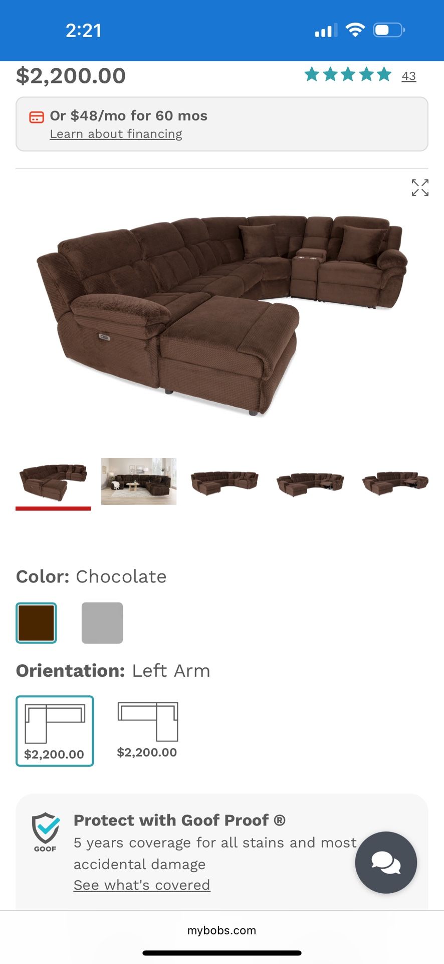 Grayish Brown Power Sectional