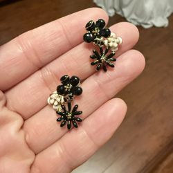 CC black &white enamel Camellia Earrings 