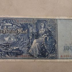 ANTIQUE GERMAN CURRENCY MONEY REICHSBANKNOTE 100 MARK 1910