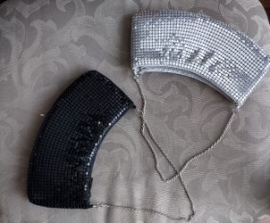2 x Metal Mesh Shoulder Purse Small 1 Silver 1 Black 
