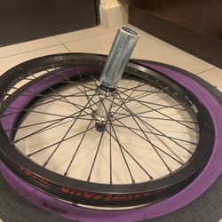Bmx Front Rim And 2 Mission 2.4 Purple Wall Tires For Sale 
