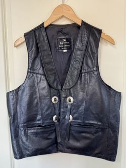 Vintage Espinoza’s Leather Fashion Western Biker Vest Black Concho Fringe L USA 