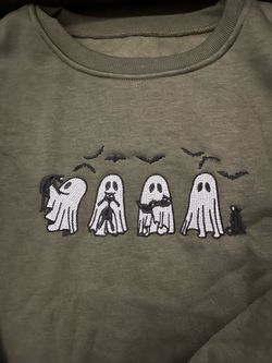 Olive Green Ghost Embroidered Halloween Sweatshirt