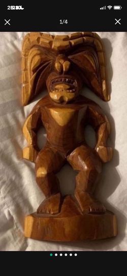 Rare Unique Hand Carved Hawaiian Artist Signed Tiki Doll Lahaina Maui 2014