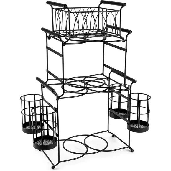 New Buffet Caddy, 7-Piece Stackable Set with Plate or Silverware Holder - Black