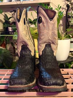 Caiman Leather Cowboy Boots Square Toe