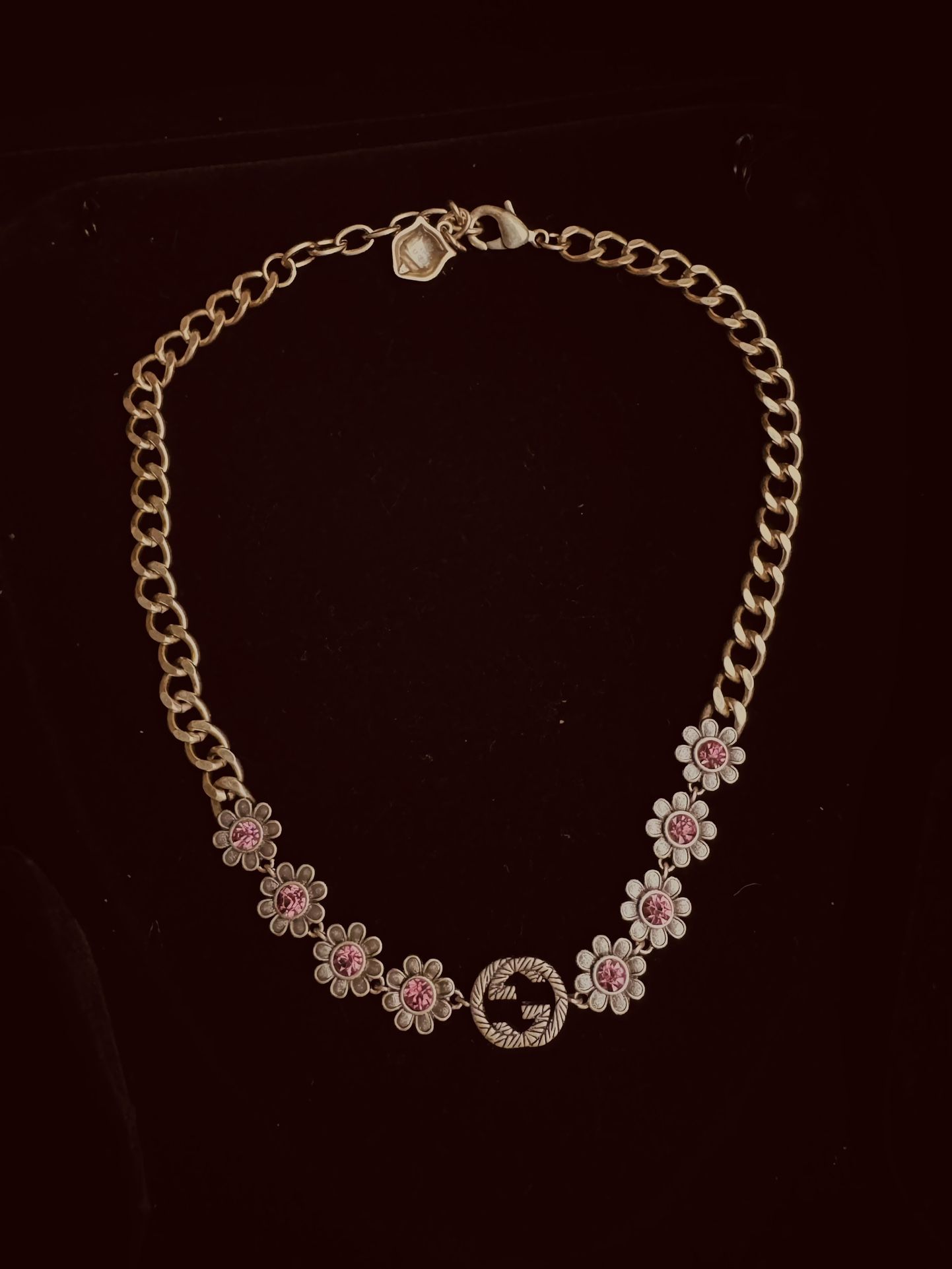 GG Necklace With Pink Diamond With Dust Bag