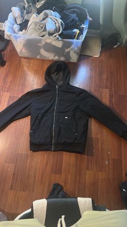Black Hooded Zip-Up Jacket with Sherpa Lining