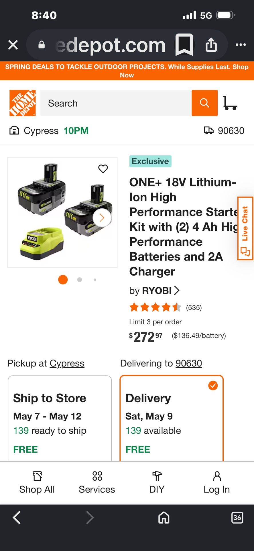 Ryobi 2 Battery Combo