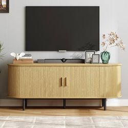 63" TV Stand with Power Outlet for TVs up to 70 Inch, Entertainment Center with Storage and Adjustable Shelves, Modern Media Console with S
