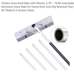 Thicken Snow Roof Rake with Wheels, 4.79' - 19.98' Extendable Aluminum Snow Rake for House Roof, Anti-Slip Removal Tool with 26" Blade