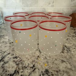Set Of 8 Vintage Christmas Glasses