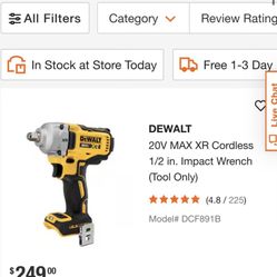 DEWALT 20V MAX XR Cordless 1/2 in. Impact Wrench (Tool Only)