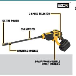 DEWALT 20V MAX 550 PSI 1.0 GPM Cold Water Cordless Electric Power Cleaner 