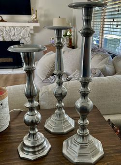 Vintage Pewter Candlestick Holders. Set of 3