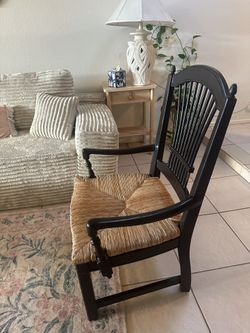 Country French Arm Chair, Wood And Rattan 