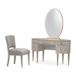 St. Charles Dove Gray Vanity Desk with Mirror & Chair