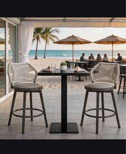 Outdoor Rope Weave Swivel Bar Stools Set of 2