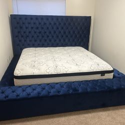 King Size Blue Velvet Bed 